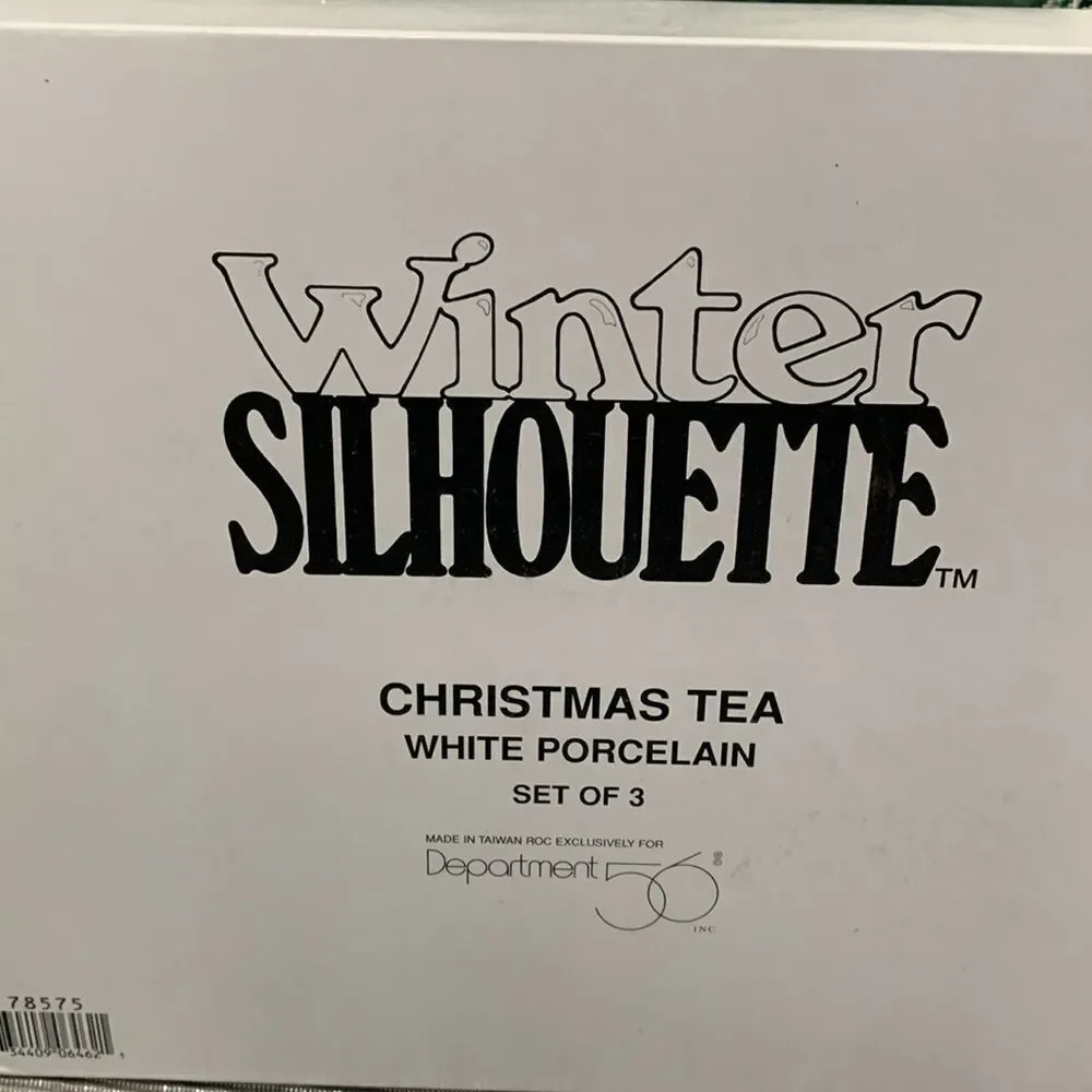 Department 56 Winter Silhouette White Porcelain‎ Figures Christmas Tea Set Of 3